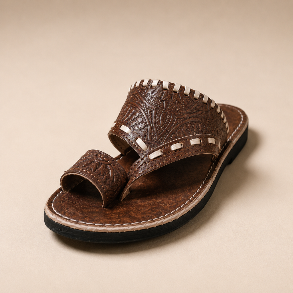 Sandales Marocaines Homme en Cuir Véritable Noir | Sandales Artisanales Fait Main | Entredoigt avec Motifs Floraux | Cuir Pleine Fleur – Yamiriam