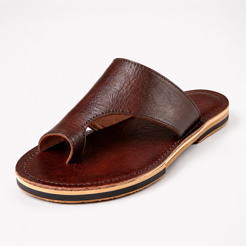 Sandales Homme à Entredoigt en Cuir Véritable Marron | Tong Artisanale Fait Main au Maroc – Yamiriam