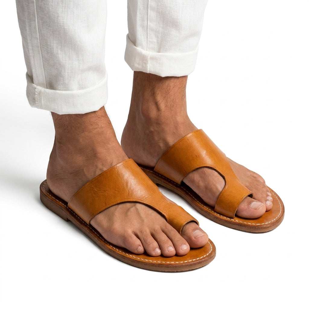 Sandales marocaines homme en cuir avec entre-doigt (Orange)