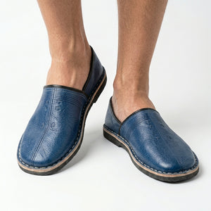 Babouches Marocaines Bleu Indigo | Cuir Véritable Homme