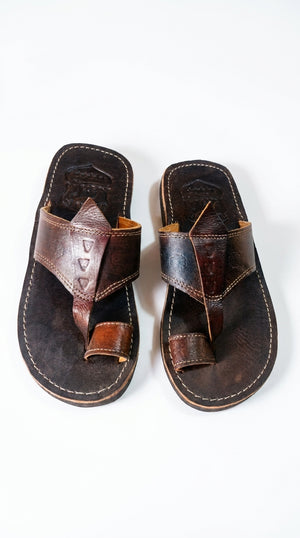 Sandales Berbères en Cuir Marron Patiné - Fait Main