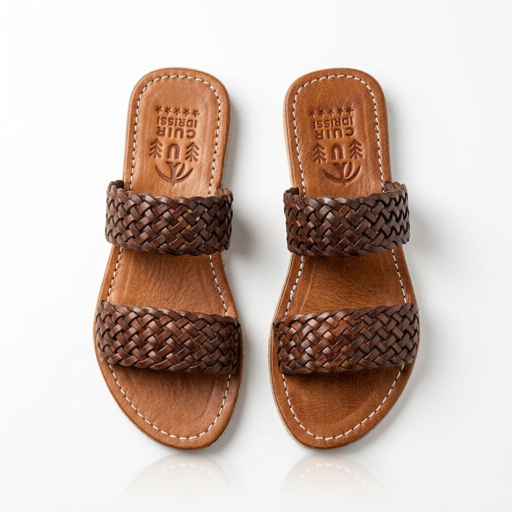 Sandales Mules en Cuir Tressé Marron pour Femme | Chic Été