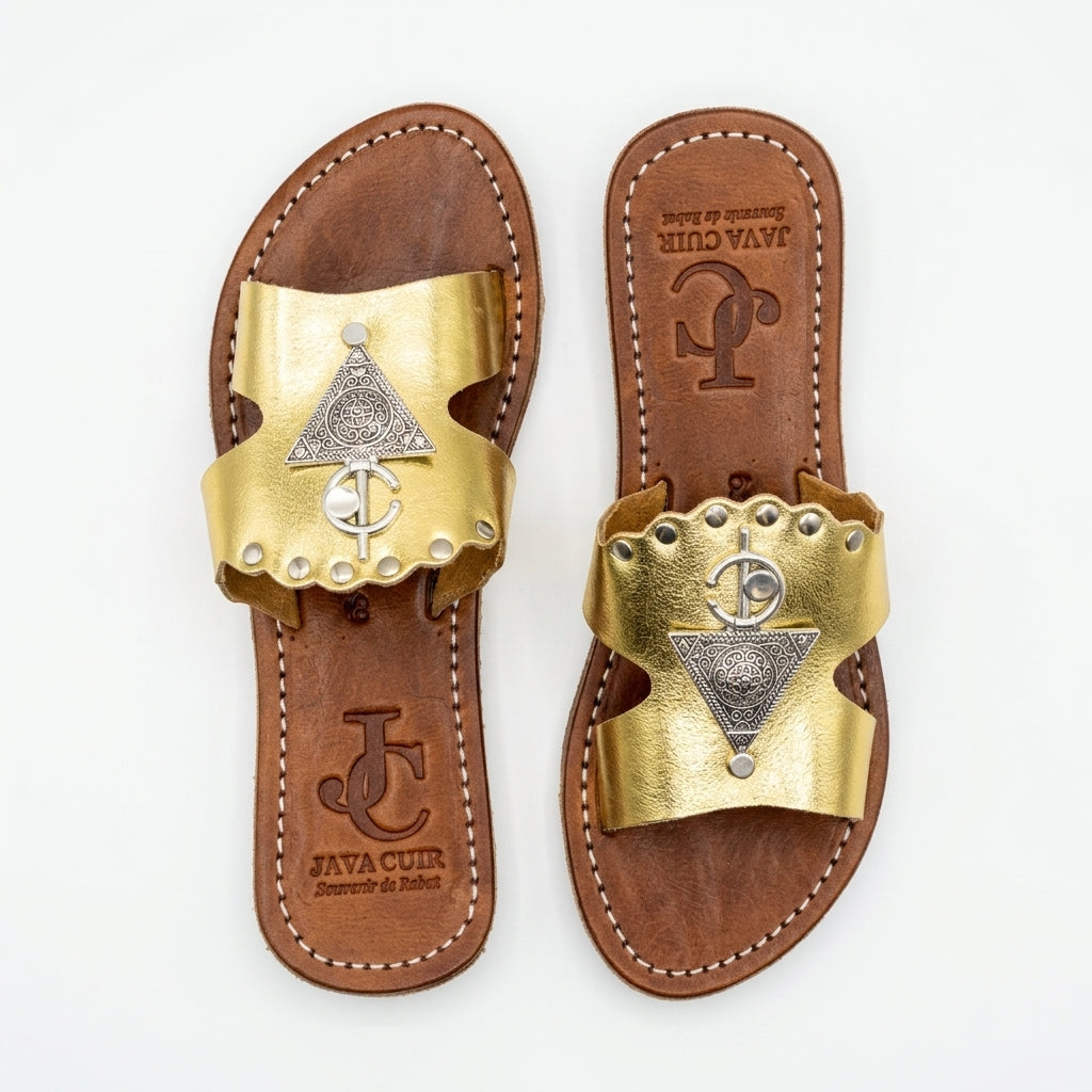 Sandales Mules en Cuir Doré Java Cuir - Artisanat Marocain