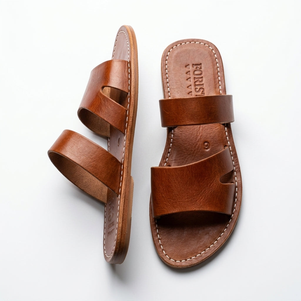 Mules à Double Bride en Cuir Marron pour Femme - Chic d'Été