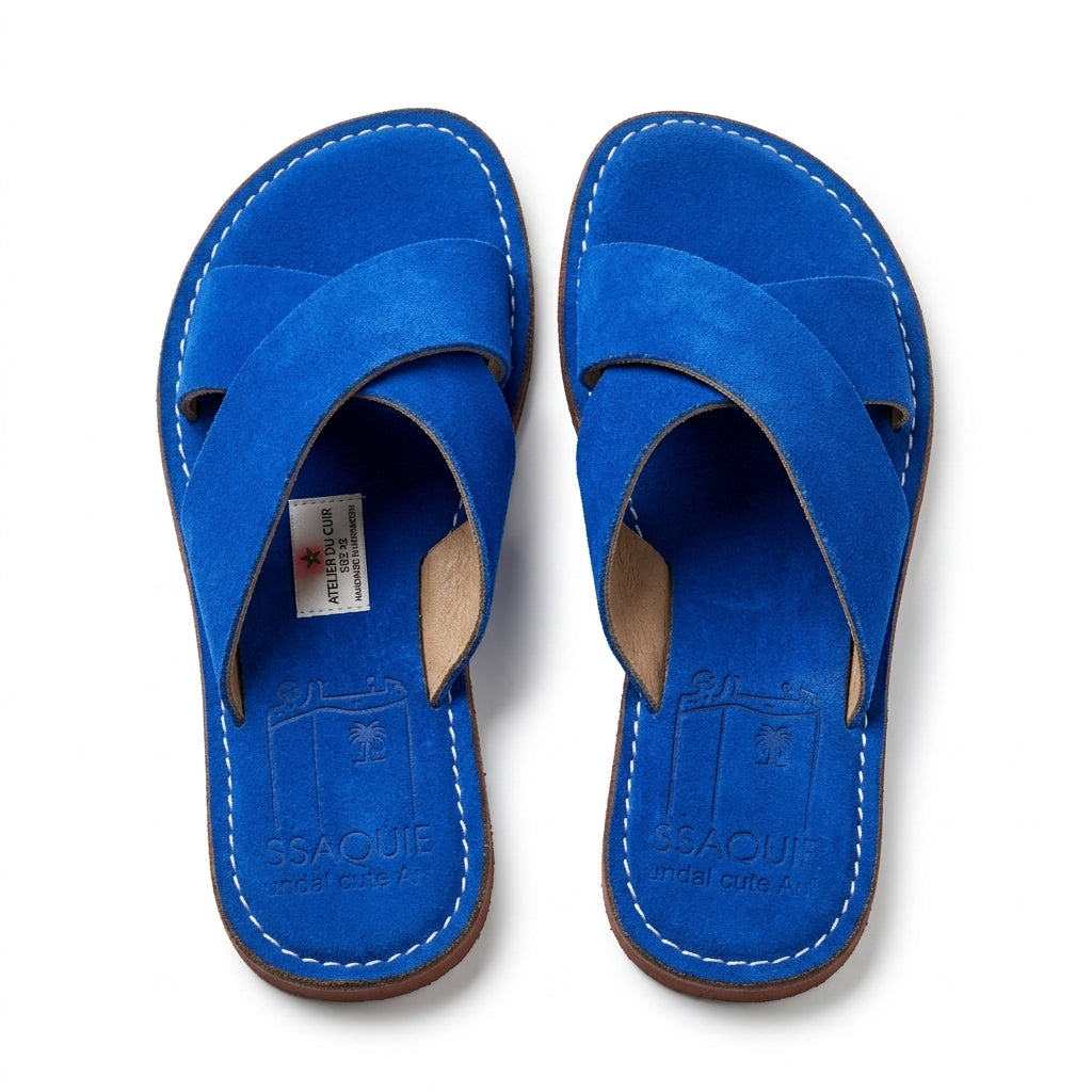 Mules en Daim Bleu Majorelle "Ssaquie" - Confort Soft