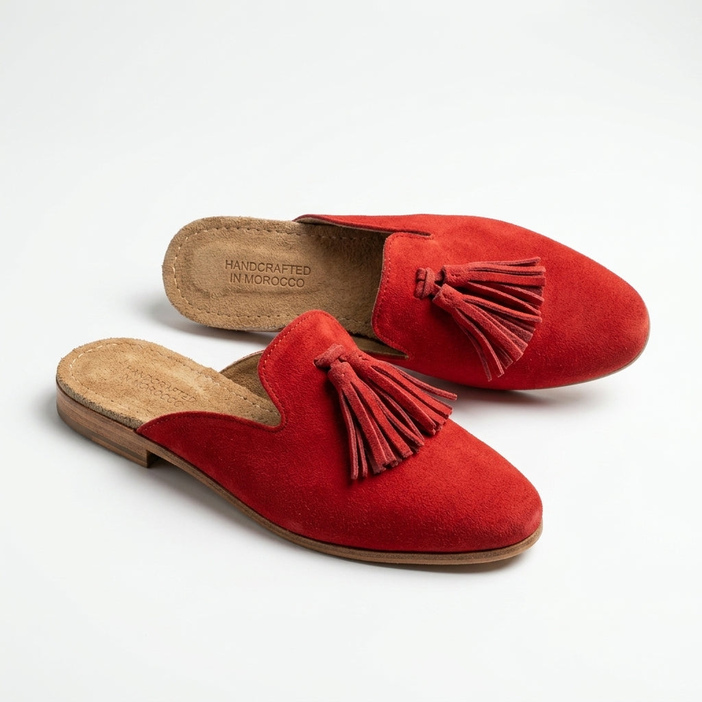 Mules Fermées en Daim Rouge pour Femme - Chic & Citadin