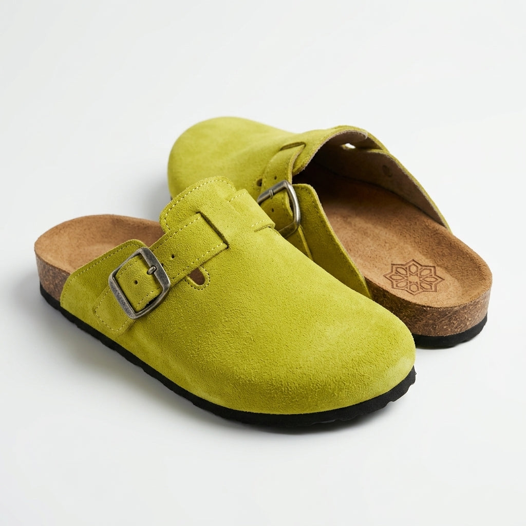 Sabots en Daim Jaune Lime pour Femme - Style Estival Éclatant