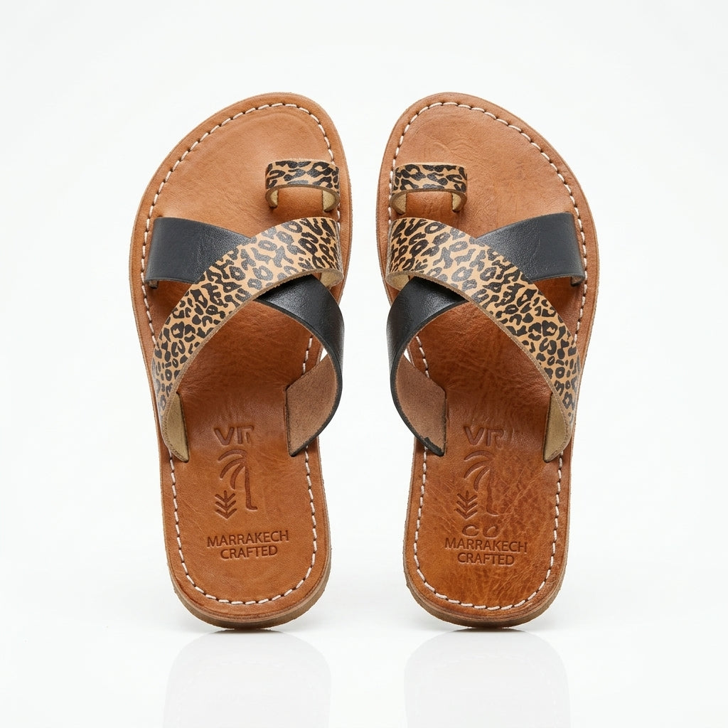 Sandales Berbères Léopard en Cuir pour Femme - Style Chic