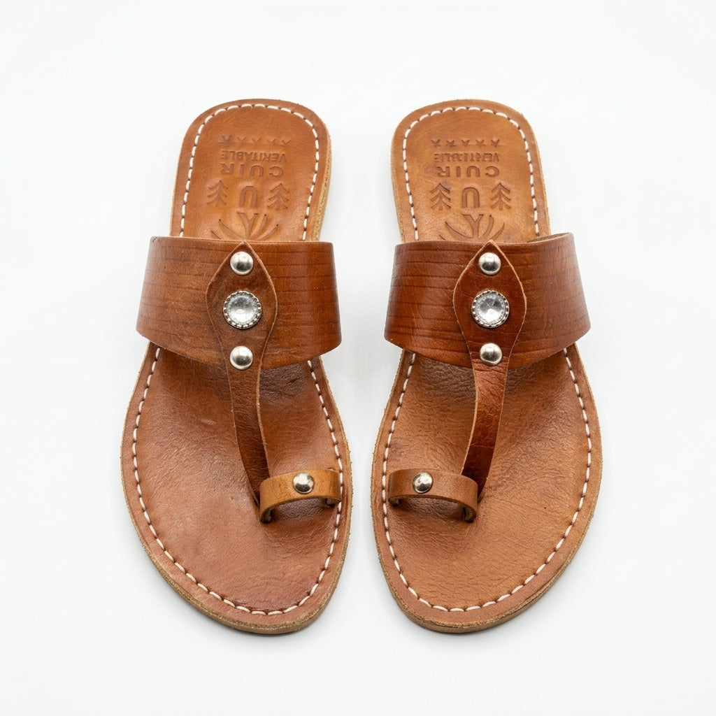 Sandales Berbères en Cuir avec Bague d'Orteil - Style Ethnique