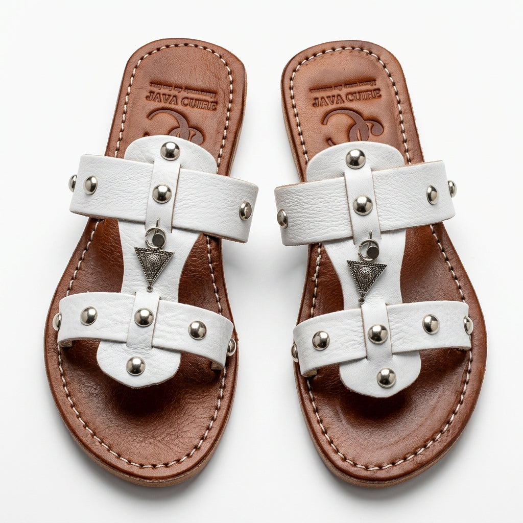 Sandales Spartiates en Cuir Blanc pour Femme - Style Boho Chic