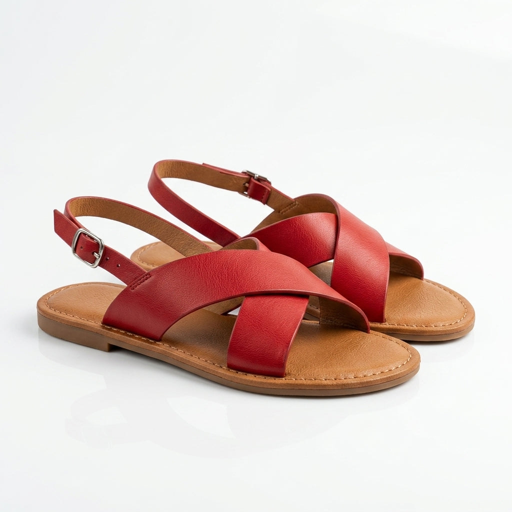 Sandales en Cuir Rouge à Brides Croisées pour Femme - Chic Été