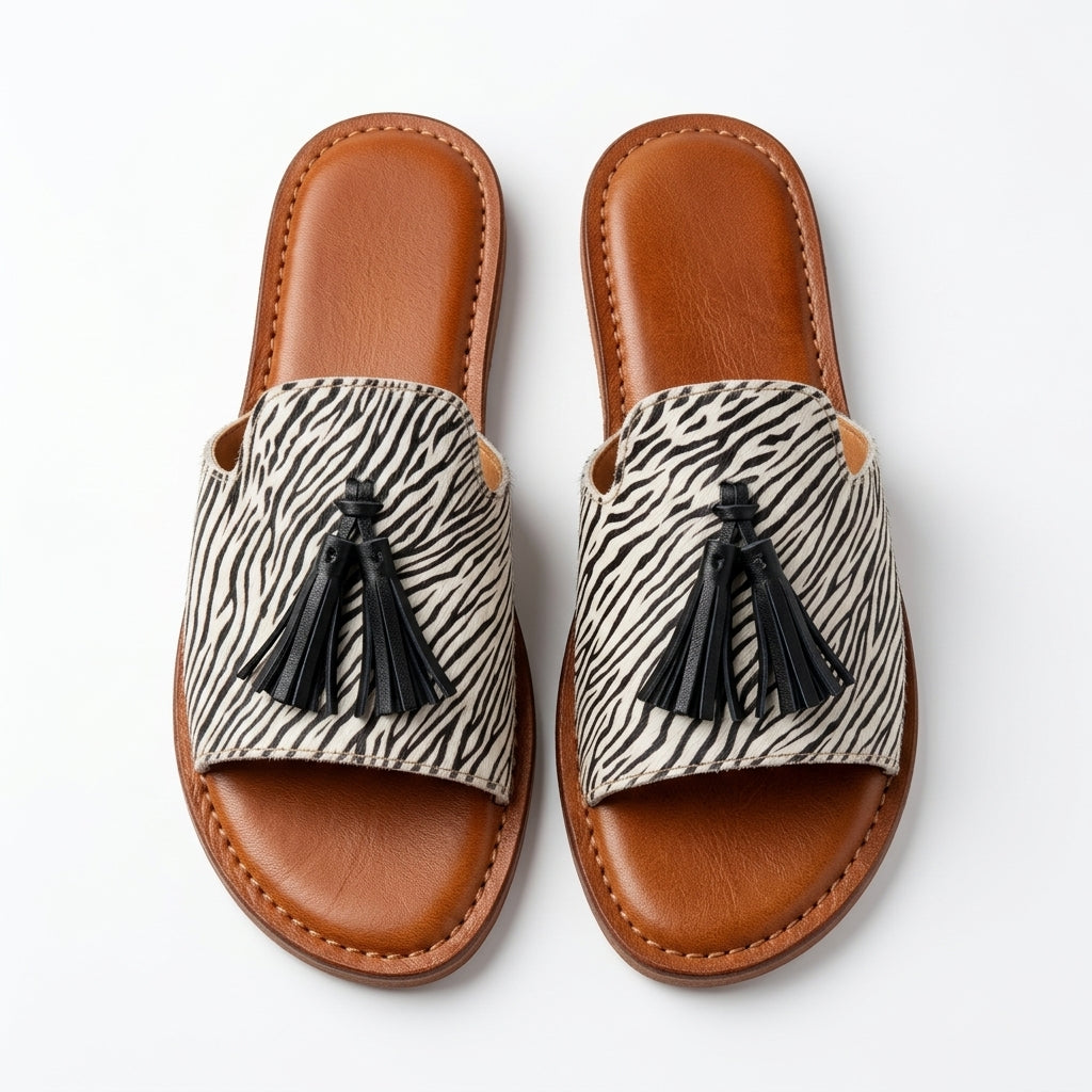 Mules en Cuir Imprimé Zèbre pour Femme - Style Chic Sauvage