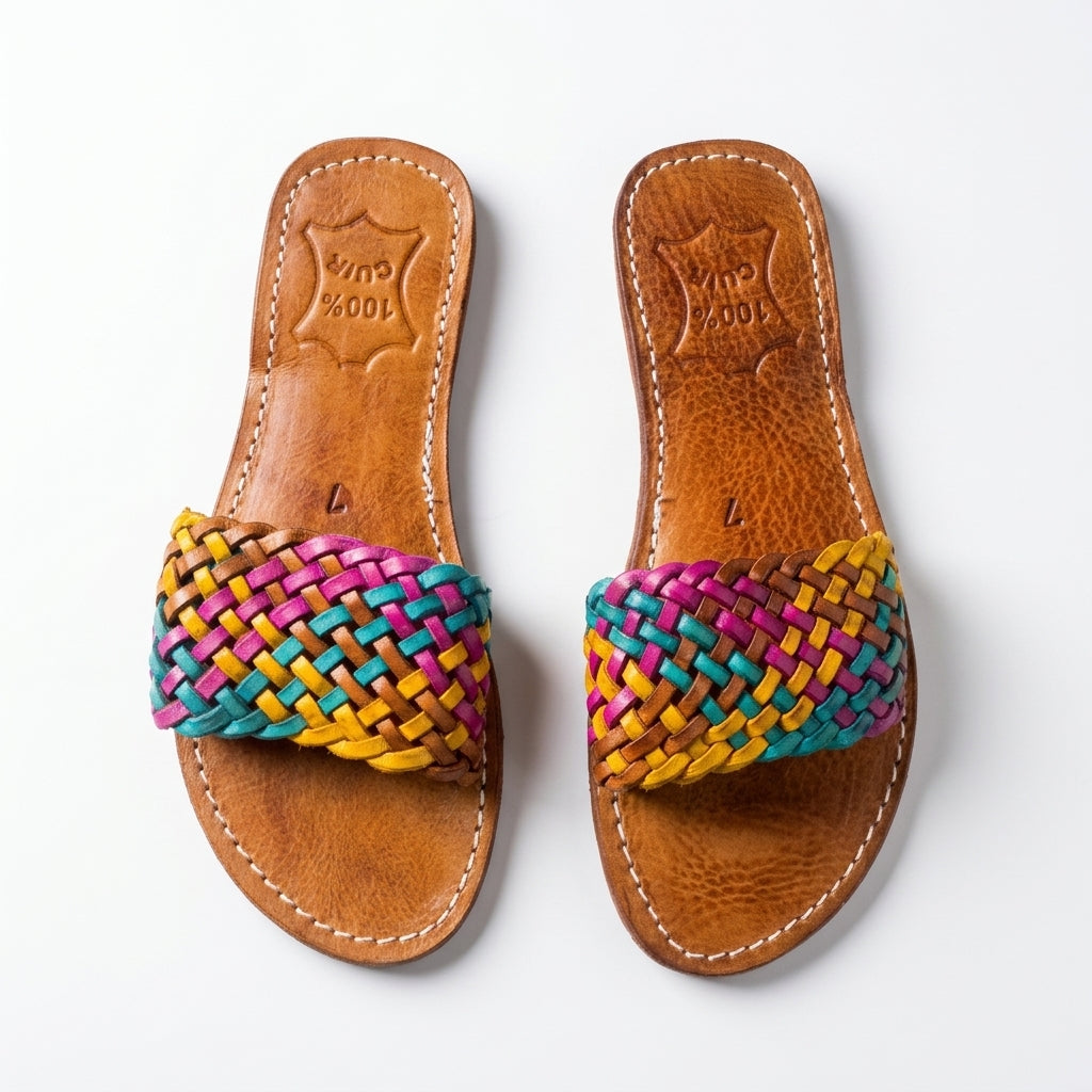 Mules en Cuir Tressé Multicolore pour Femme - Style Boho Chic