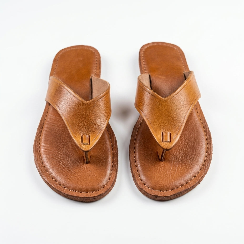 Sandales Tongs en Cuir Fauve pour Femme - Style Épuré