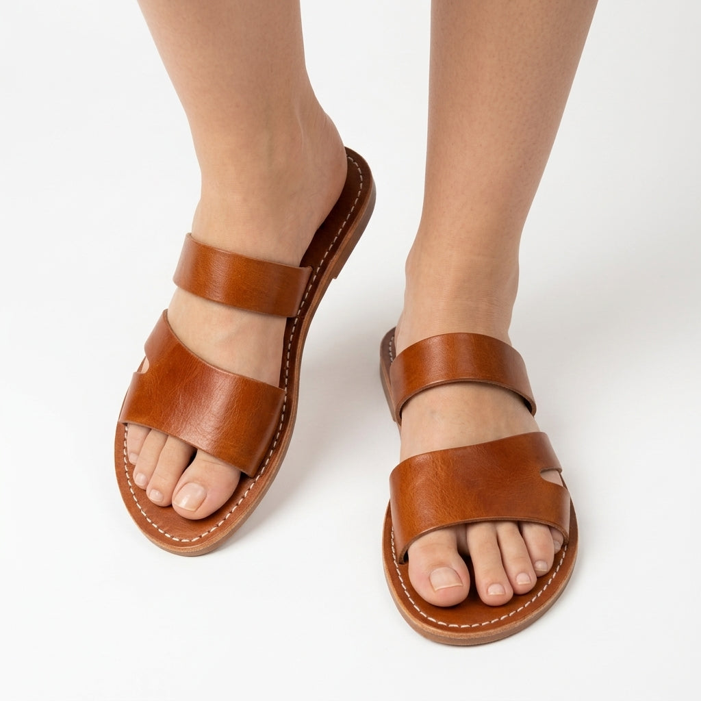 Mules à Double Bride en Cuir Marron pour Femme - Chic d'Été