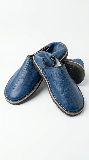 Babouches Marocaines Bleu Indigo | Cuir Véritable Homme - YaMiriam