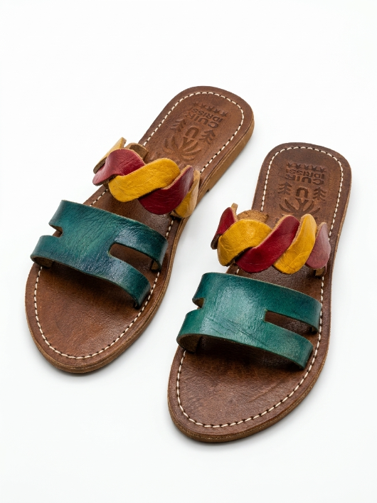Sandales Marocaines en Cuir Multicolore pour Femme - Fait Main