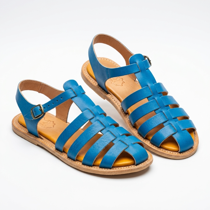 SANDALES STYLE PLAGE EN CUIR - Bleu