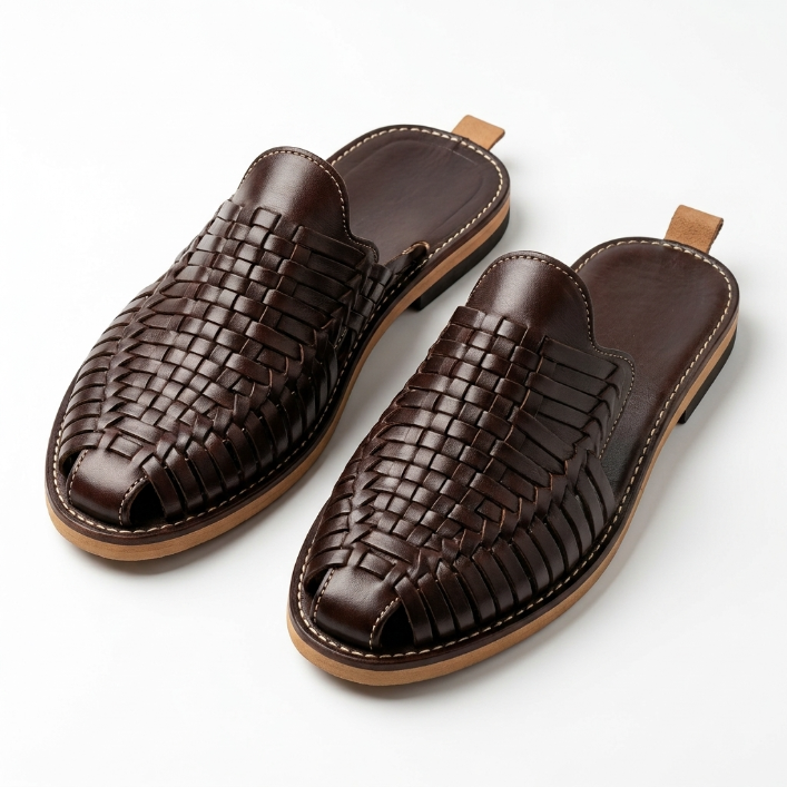 Babouche Belgha en Cuir Marocaine Marron et Marron Foncé