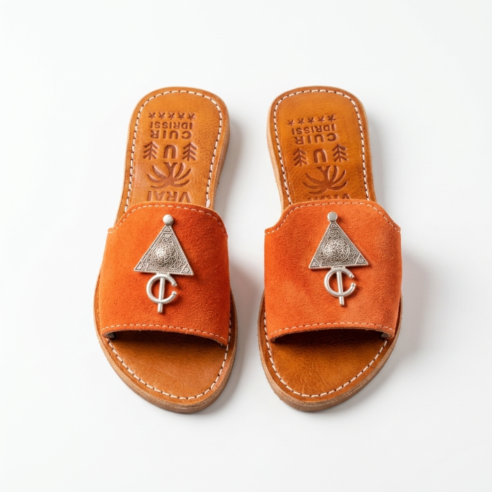Mules en Daim Orange Terracotta pour Femme avec Bijou Berbère - Fait Main Maroc