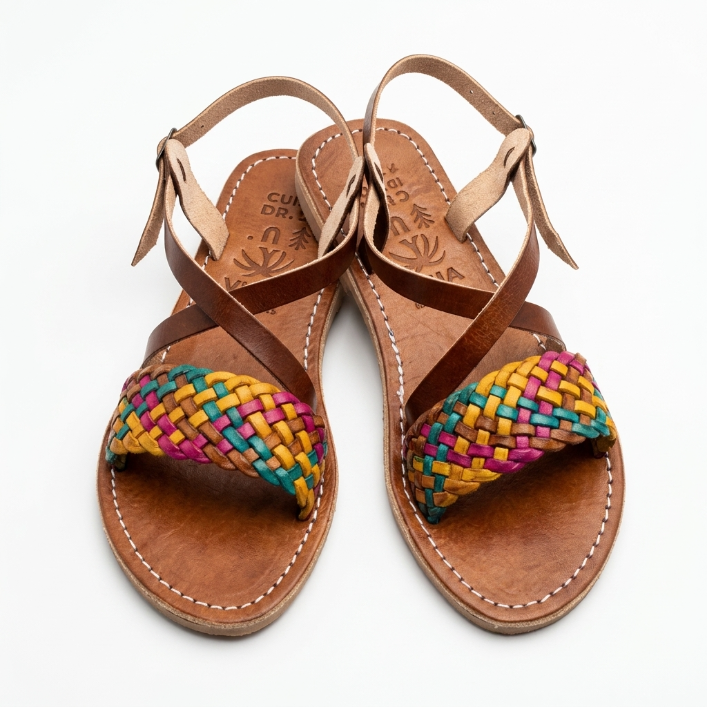 Sandales en Cuir Tressé Multicolore pour Femme - Fait Main Maroc