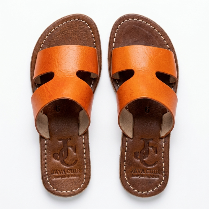 Sandales en Cuir Orange pour Femme - Style Épuré Découpe en H