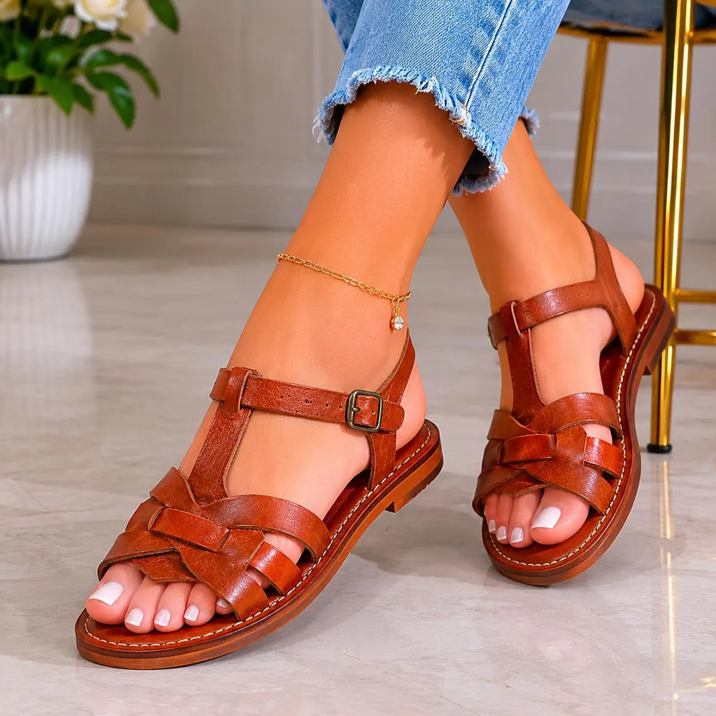 Sandales Marocaines Berbères Femme marron en Cuir Fait Main