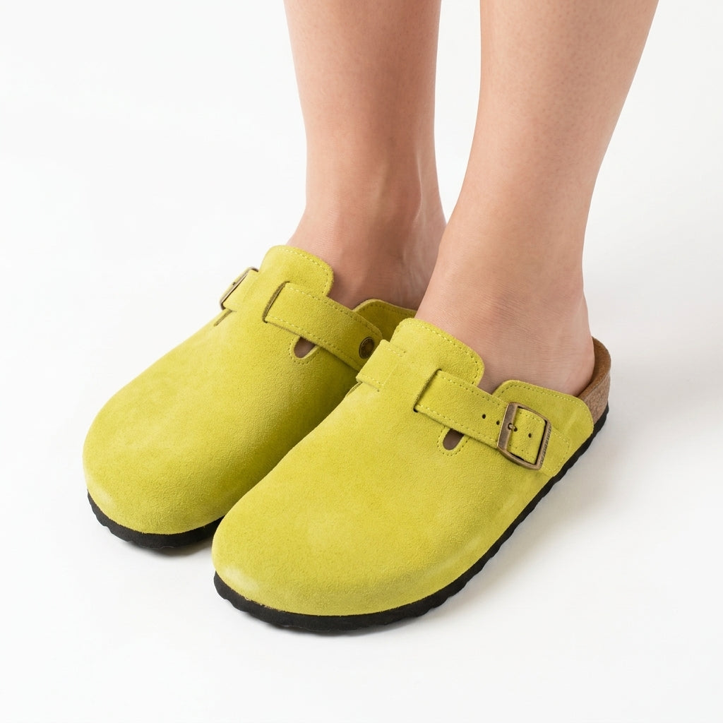 Sabots en Daim Jaune Lime pour Femme - Style Estival Éclatant