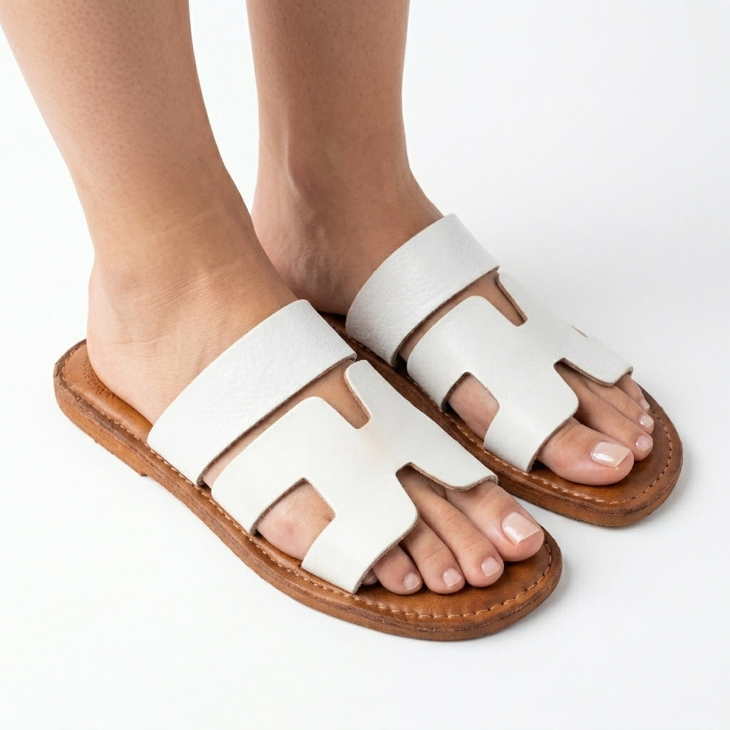 Mules en Cuir Blanc en H pour Femme - Style Chic Intemporel