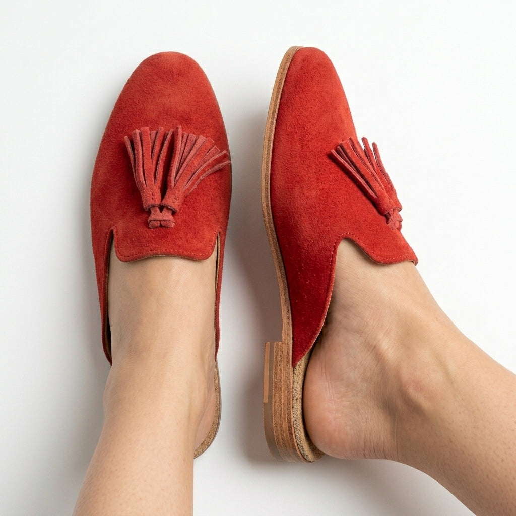 Mules Fermées en Daim Rouge pour Femme - Chic & Citadin