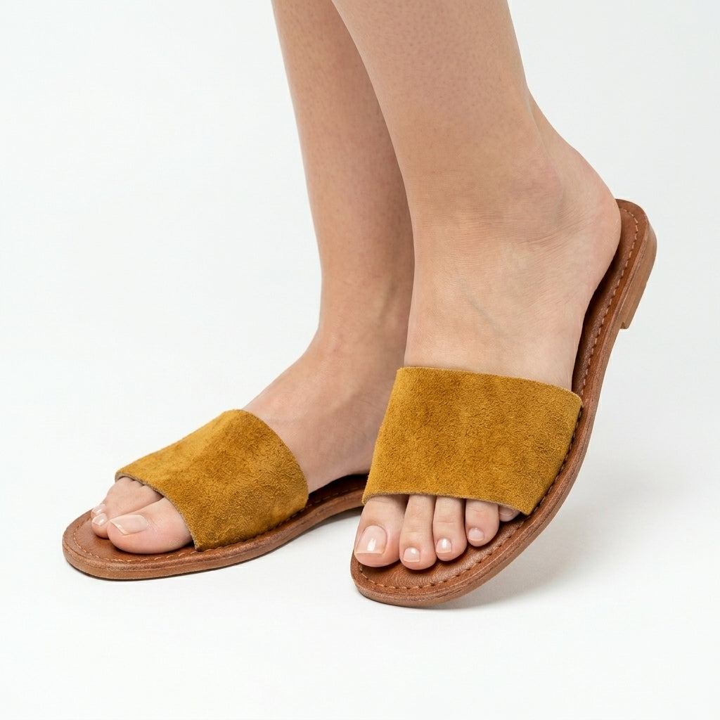 Mules Épurées en Daim Ocre pour Femme - Chic Minimaliste
