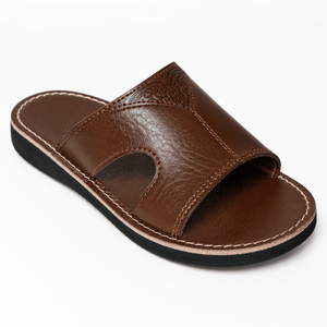 Sandales Homme en Cuir Véritable Marron avec Motif Artisanal | Fait Main à Fès, Maroc - YaMiriam