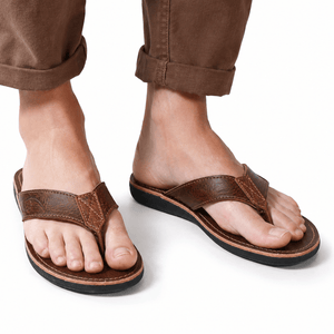 Sandales Homme en Cuir Véritable Marron | Tong Artisanale Fait Main au Maroc | Sandales Été Confort – Yamiriam - YaMiriam