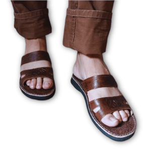 Sandales Ouvertes Homme en Cuir Véritable Marron | Double Bride Artisanale | Fait Main au Maroc – Yamiriam - YaMiriam