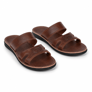 Sandales Ouvertes Homme en Cuir Véritable Marron | Double Bride Artisanale | Fait Main au Maroc – Yamiriam - YaMiriam